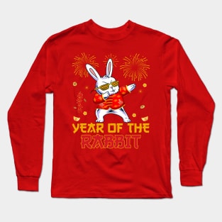 Dabbing Rabbit Chinese New Year 2023 Fireworks New Year Eve Long Sleeve T-Shirt